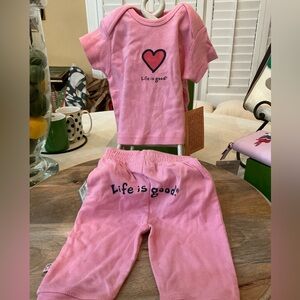 Life is good infant 0-3 months 3 pieces Tulip Booties Pants Shirt NWT